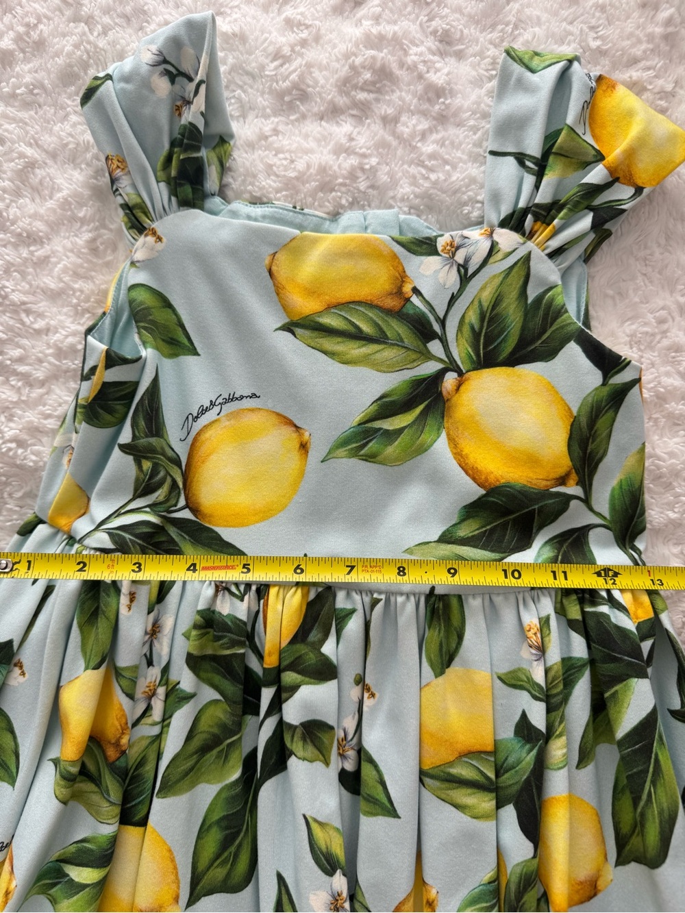 Dolce & Gabbana Girls Lemon Print Dress in Light Blue, Green and Yellow - Picture 6 of 11